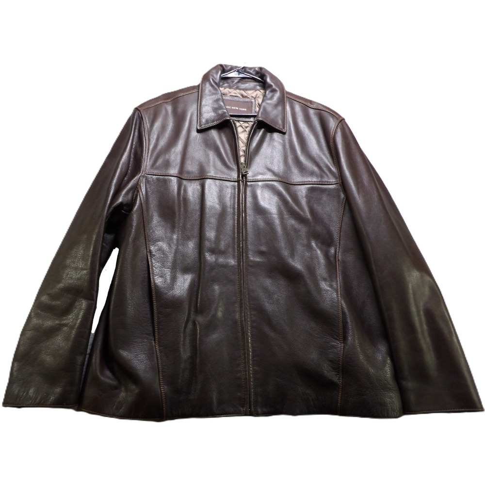 Marc New York Leather Jacket Men 2XLT Brown Full Zip Soft Lambskin Classic Coat